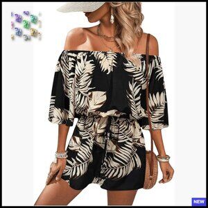 Off Shoulder Flutter Sleeve Boho Tropical Romper Jumpsuit Playsuit Summer
